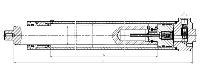 Short lift plunger cylinder cross-section detail