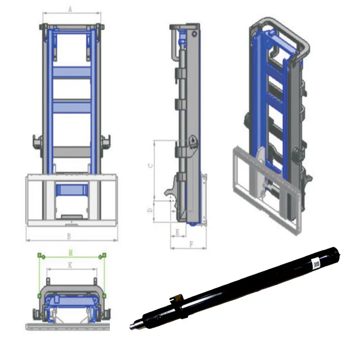 Reach truck lift cylinder slim profile
