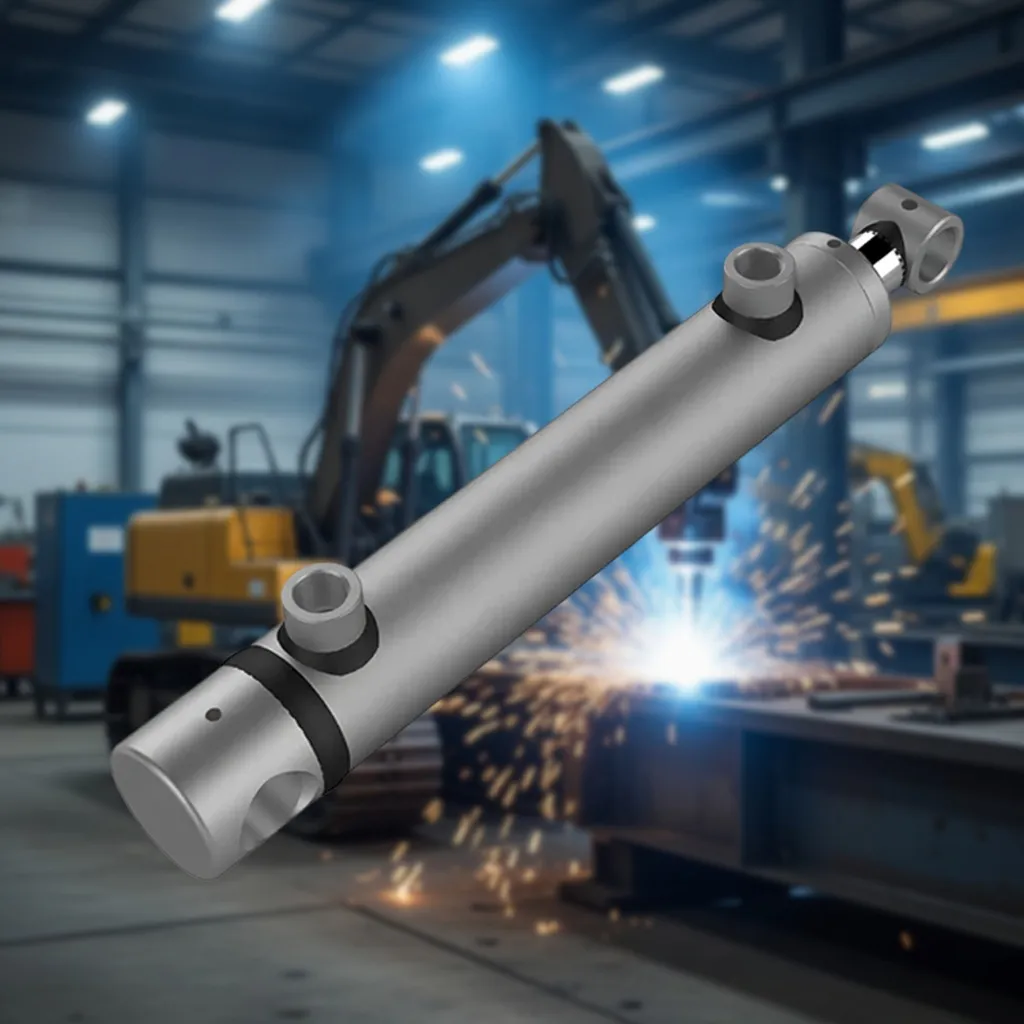 Welded double acting hydraulic cylinder cross tube showing both port circuit