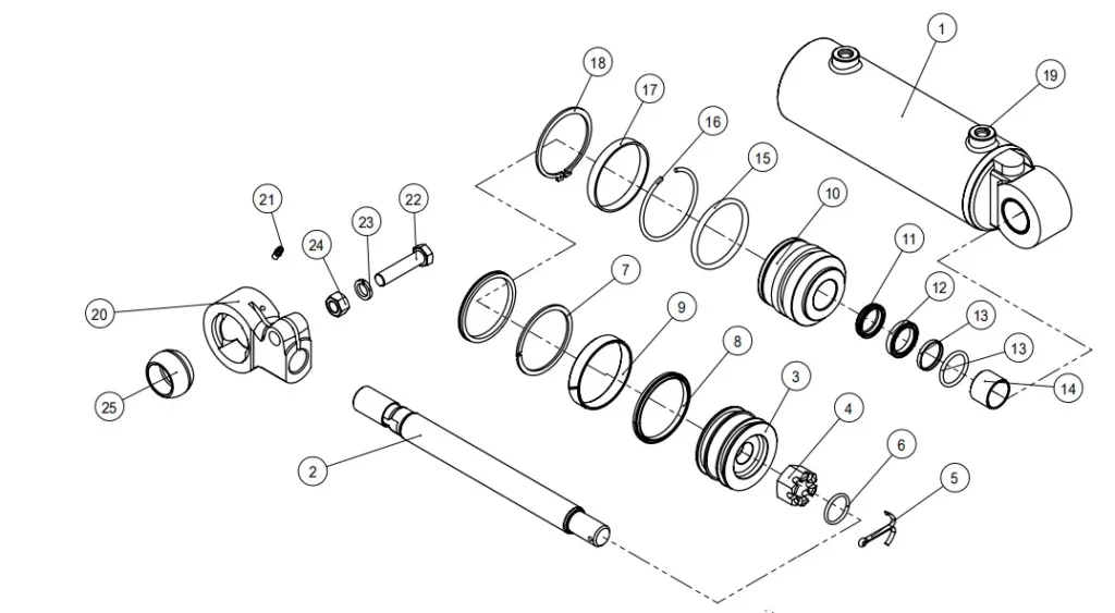 Double-acting cylinder two-port configuration detail